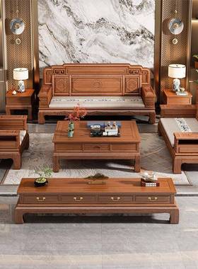 新中实木沙发组合加金花梨RWC木厅冬夏两式用厚仿古雕花菠萝格客