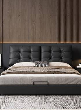 纳帕皮双人床意式极简软靠8包储床物1.ANJm实木婚床主卧室奢轻皮
