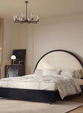 现代极简艺床轻QIN奢丝绒布艺人床双床法式卧室黑色复风绒古布布