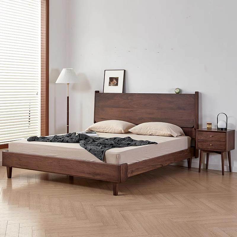 美黑桃木床实木木简北约复古风双人大床胡卧IWU室家具原主卧悬浮