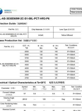 鸿利3030 LED灯珠 1W 双芯 亮度130-140lm PCT支架和 防硫化工艺