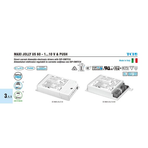 意大利TCI欧洲拨码0 1-10V 60W调光无频闪电源MAXI JOLLY US 60W
