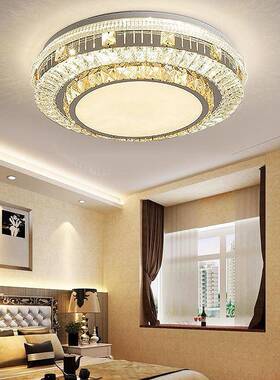 卧d室水晶吸顶灯现代简约能圆形le客厅轻奢无极灯调光新款智QUK灯