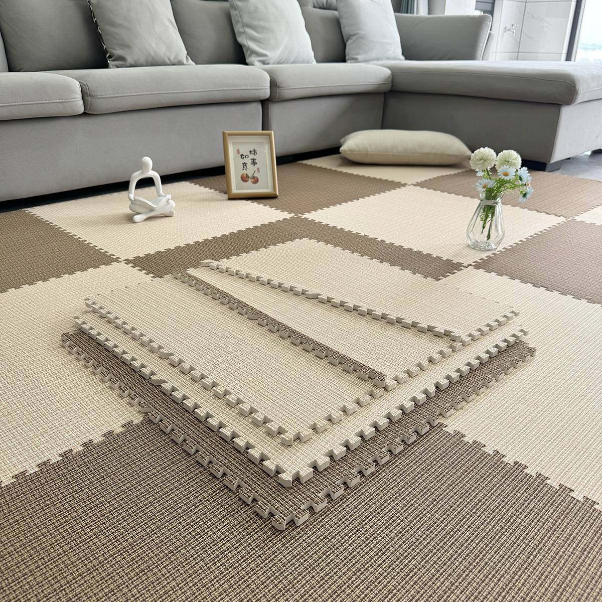 奶油风大块棉麻拼接泡沫地垫地毯卧室地板块儿童爬爬垫60*60cm,玩具/童车/益智/积木/模型,垂直悬浮玩具,淘宝优惠券,粉丝福利购,淘宝优惠卷