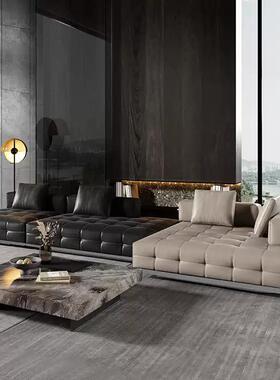 米劳伦斯全半飞青皮提沙发大小户DWY型客厅转角沙发时增天洛黑色