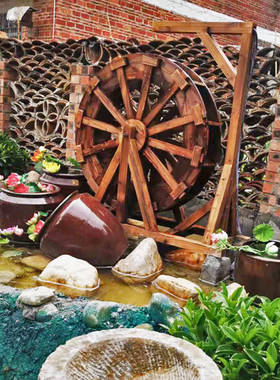 防腐木小水车流水户外旋转风水轮转轮摆件景观鱼缸造景水车可循环