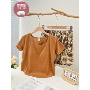套装 带胸垫睡衣女夏螺纹冰丝网红款 枫叶家居服短裤 夏季 可外穿 短袖