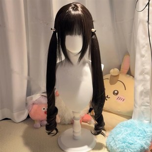 双马尾假发长卷发85cm自带鬓角可爱自然lolita全头套