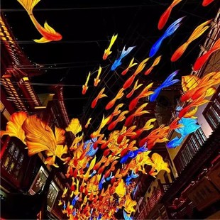 鱼灯笼上海豫园鱼灯孔雀鱼网红鱼群花灯锦鲤鱼景区商业街鱼形挂饰