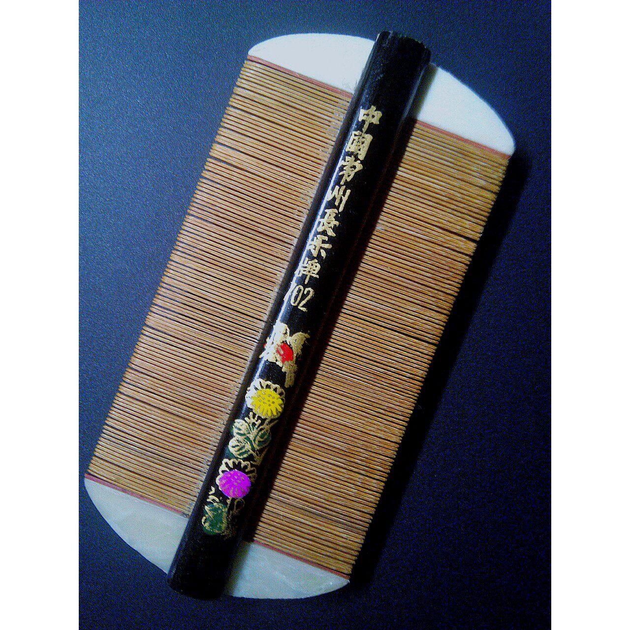 早期竹梁上漆印花日用篦子~去屑止痒非和合篦*忆苦思甜