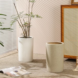 欧式陶瓷花盆家用客厅圆柱大码落地南天竹金山棕绿植园艺白色花盆