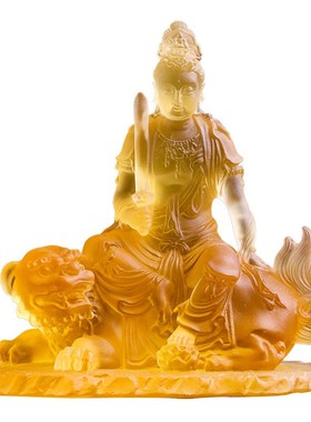 琉璃文殊菩萨普贤佛像寺院汽车香水座工艺品摆件居家礼盒装