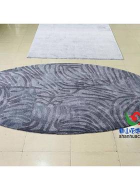 新中式灰色条纹格毯子大JWY椭圆形客厅茶几沙地餐厅实体店发接待