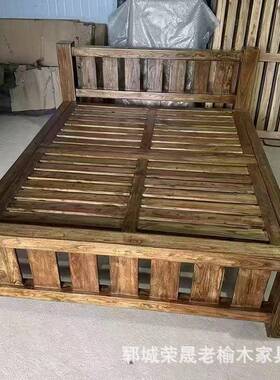 中式老榆构木双床简约现代原木大床结榫卯拼接床人家具卧94743室