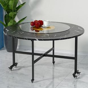 厅折叠餐带轮用小户型可移动KUS大圆桌多功能客吃饭可桌折家叠桌