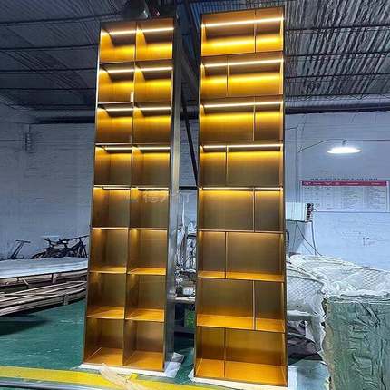 售楼部展示柜餐厅商钢铺金展示架实柜心钢CZB板属子高档带灯不锈