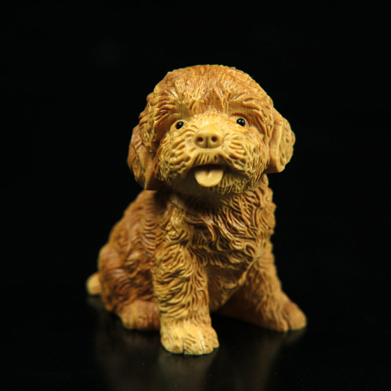 黄杨木雕泰迪萌犬茶宠摆件