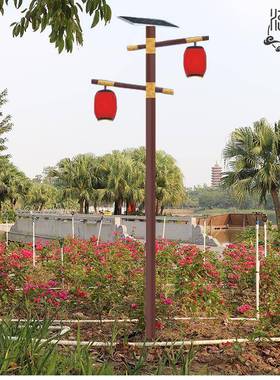 4米外双头中户灯太阳能庭式仿观古庭院灯砂灰色方形笼装饰led太阳