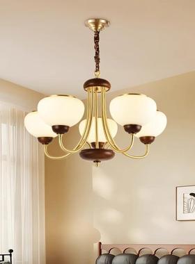 中古8676风黑客白蜡灯实木复古主厅吊灯新中式铜餐厅全卧室广东中