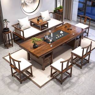 实木罗汉床茶桌桌椅组合办公室中式茶台家用五椅大板泡茶一体茶几