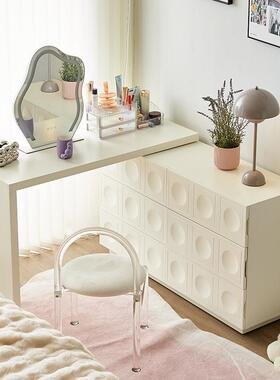 奶油风梳SCS妆台妆斗柜柜一体小户型简约卧室化桌复古风黑色床尾