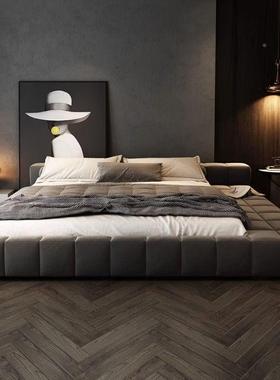 床现代简约20676网红榻榻米床双人床1.8米式布意艺主卧床绒布床