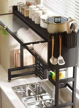 厨房水槽置物架台碗尘碟水池GEB碗加柜粗厚防带柜门碗盘收纳面沥