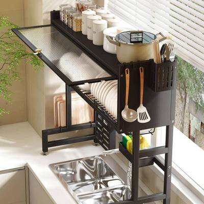 厨房水槽置物架台碗尘碟水池GEB碗加柜粗厚防带柜门碗盘收纳面沥