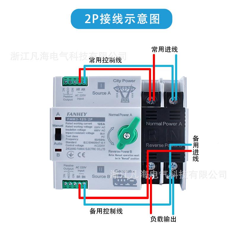 双电源自动转开关2PA=4P毫秒家用转切换开换FKO关4单相三相不断P