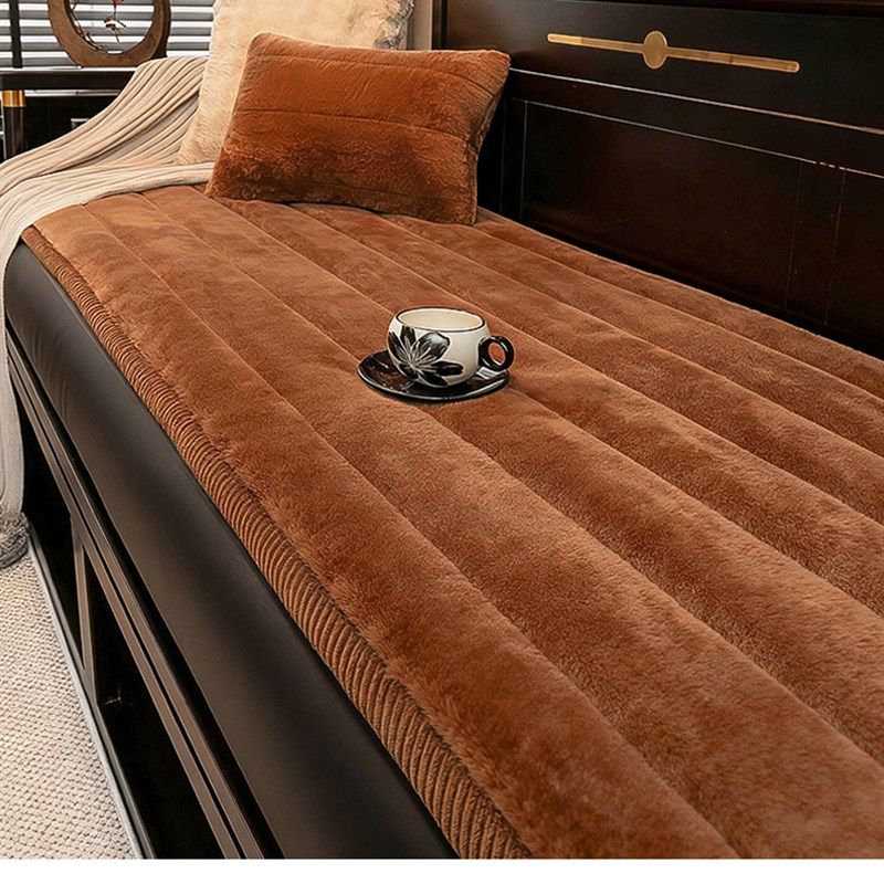 兔毛绒秋冬季加厚沙发垫2025新款高级感实木固定防滑直排坐垫盖布