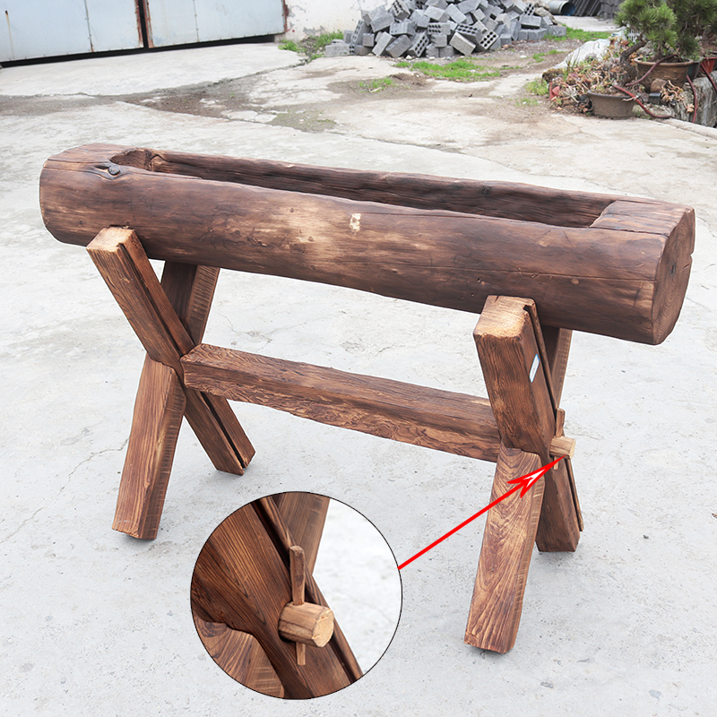 原木创意防腐木花盆阳台庭院绿植老木头花槽长方形木制花架碳化木