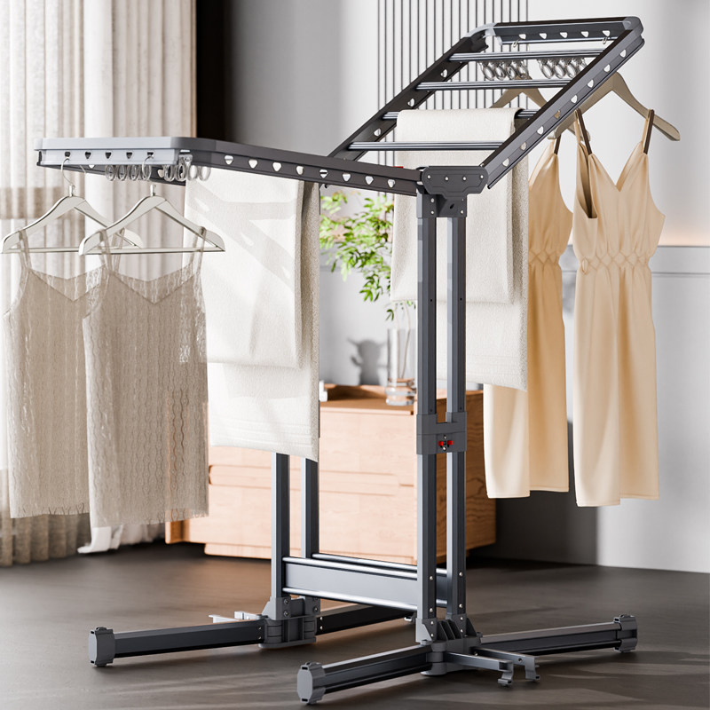 铝合金折叠晾衣架落地室内家用蝶形可烘干消毒伸缩室外置地晾晒杆