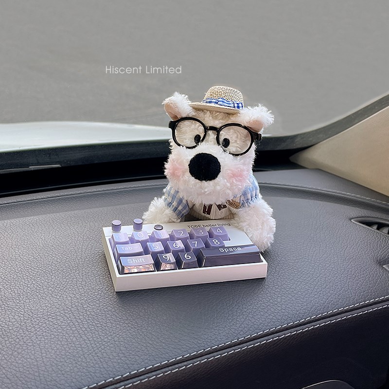 可爱簪花西高地小狗玩偶汽车临时停车移车挪车电话号码牌车载摆件