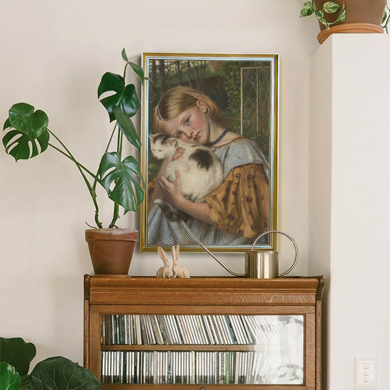 二狗姑娘 马蒂诺女孩和猫 欧式餐桌客厅餐厅挂画装饰画墙壁画墙面