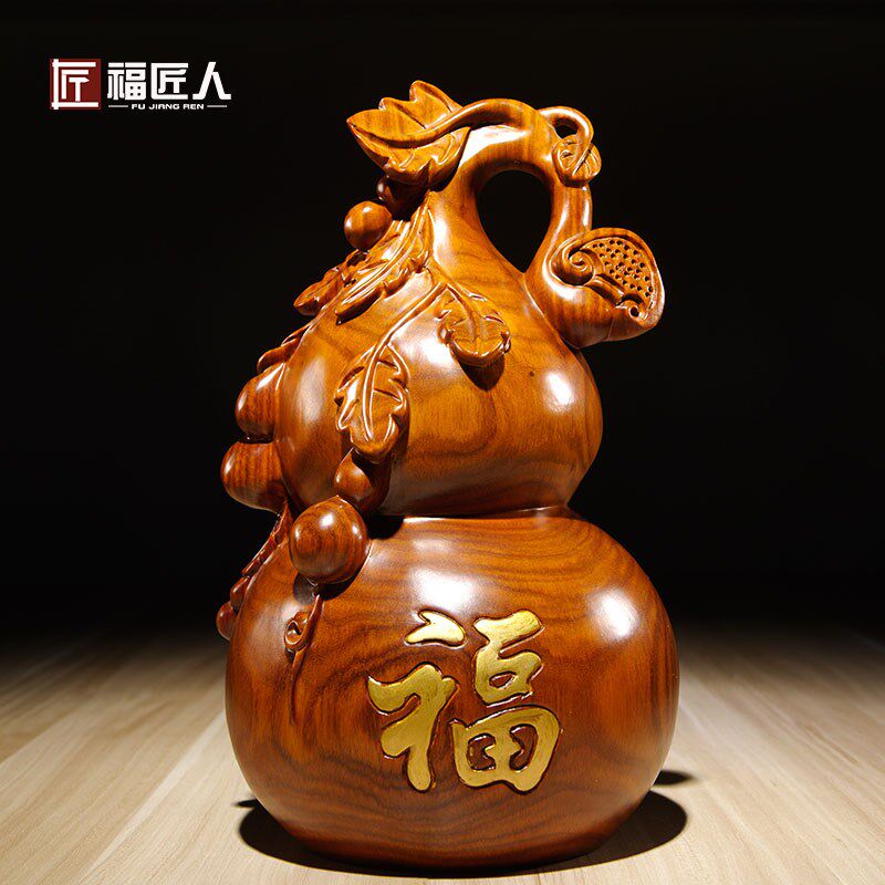 花梨实木质雕刻葫芦摆件家居客厅办公桌面玄关装饰送礼红木工艺品