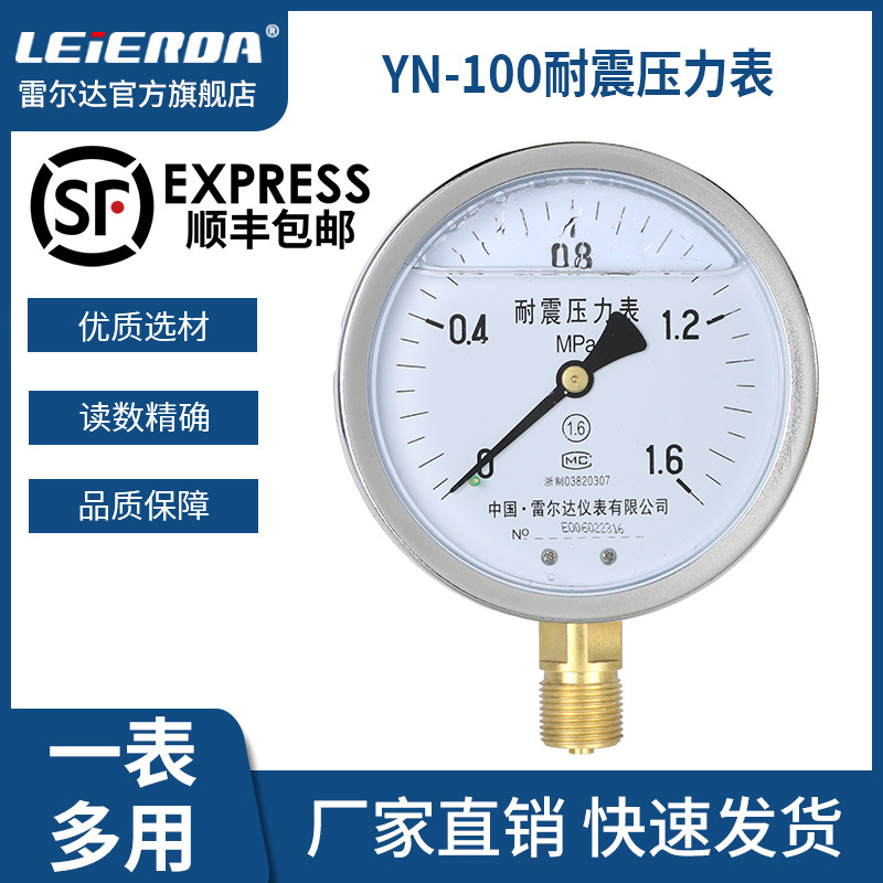 雷尔达 耐震防震抗震压力表YN100充油表 气压油压水压真空表 负压