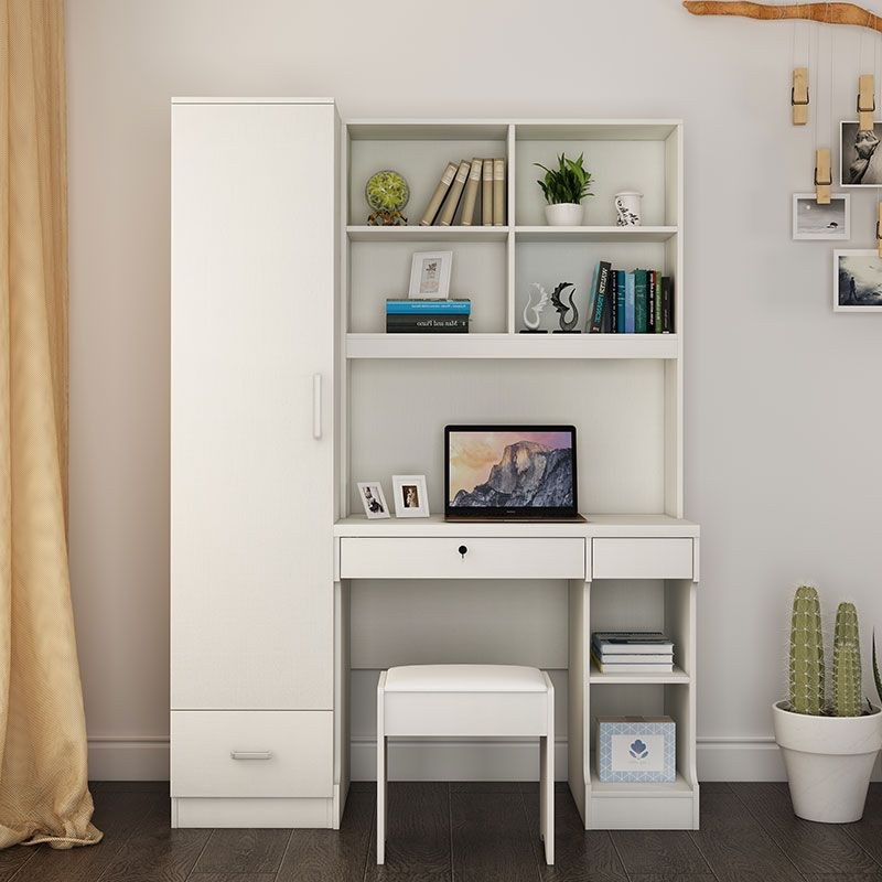 台式电脑桌带衣柜加书柜卧室儿童学习写字台一体连体书桌柜