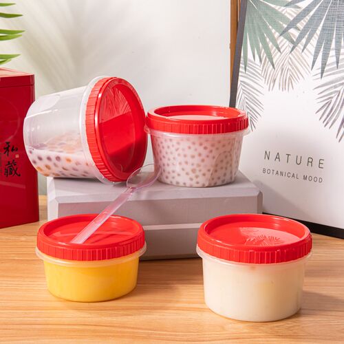 热销食品一次性打包盒透明底红盖汤碗可微波加热冷藏奶茶糖水碗