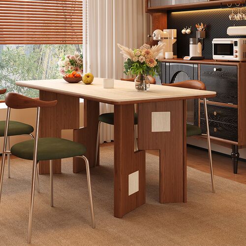 中古风岩板餐桌现代简约小户型客厅家用实木长方形饭桌子2025新款