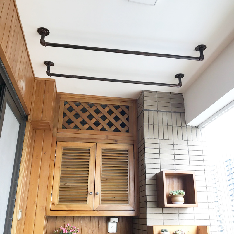 加厚阳台晾衣杆单杆顶装挂衣杆固定打孔衣架子晒衣架窗晒衣杆水管