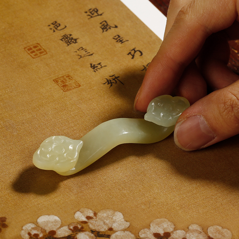 岫玉如意笔搁 多功能书法玉石笔架 初学者毛笔搁笔架山文房书法