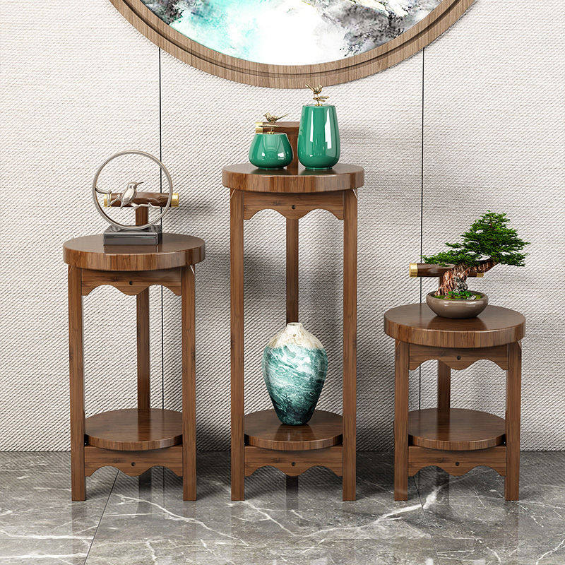 客厅花架花台中式玄关台灯架实圆形落地花瓶架展示架绿萝架花盆架