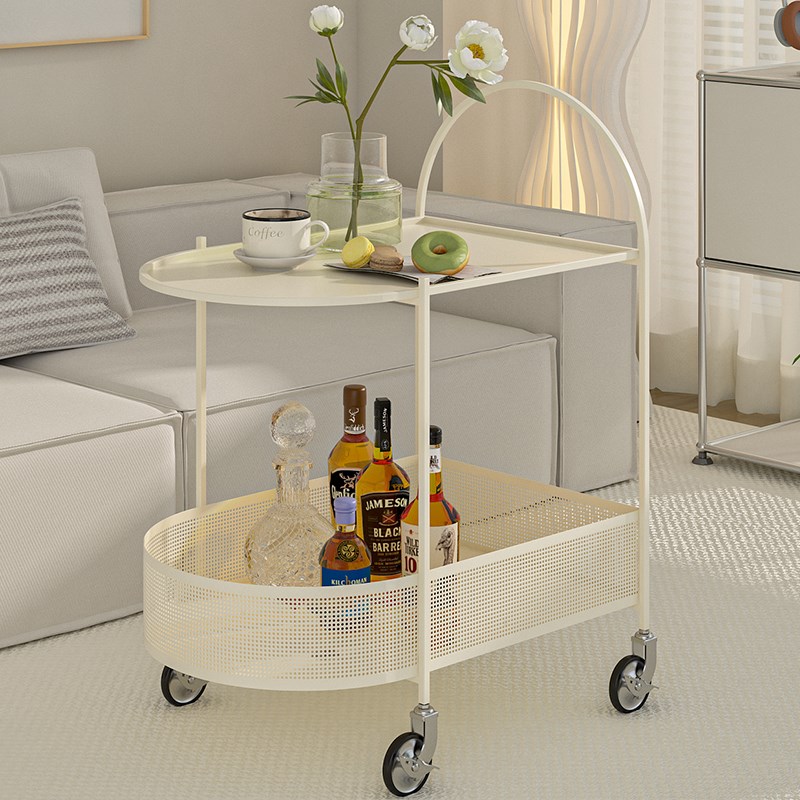 奶油风沙发边几边柜简约现代床头侧边柜小茶几可移动小推车小桌子