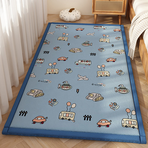 卡通蓝色儿童地毯男生卧室地上可睡可坐床边毯儿童爬爬垫防摔加厚