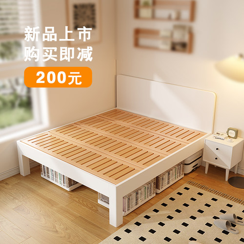 全实木床1米35简约齐边床1米2床小户型1米薄床头橡木奶油白儿童床