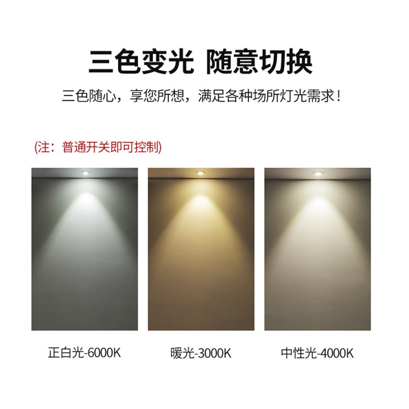 遥控射灯led嵌入式天花灯cob筒灯可调光无极调光三色变光客厅灯具