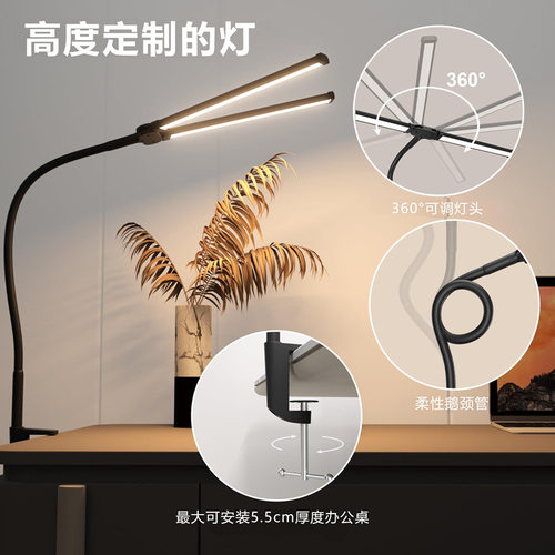 ?跨境led台灯桌面电脑屏幕双头鹅颈书夹子灯办公学习阅读护眼夜