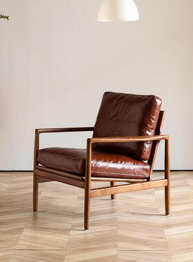 新中实风木沙发中休古风客厅家具S100沙发椅式原木茶室闲单人