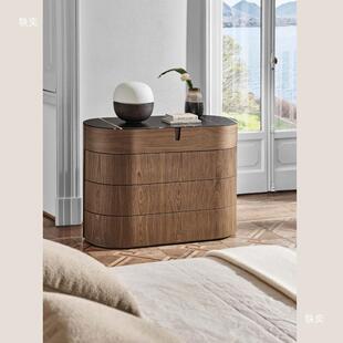 意式极简TYLSANIGH抽屉柜北轻美黑胡桃TY65686实木床边柜现代奢垒