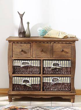 8V田晶园床头柜客厅液电视柜60046收实木卧边室床柜多抽屉纳斗柜